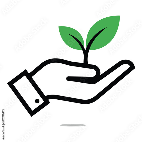 Art of hand holding a plant isolated on white background, symbolizing growth, sustainability, environmental care, and nurturing new ideas for a better future