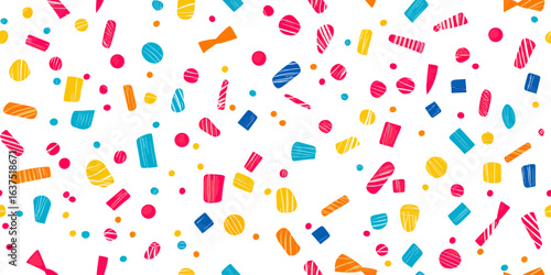 Seamless colorful candy pattern with round sweets and striped candies on white background for festive celebration design wallpaper vector illustration
