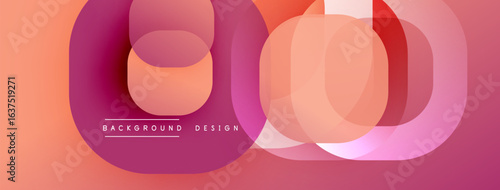 Abstract design features overlapping circles, gradients. Peach, pink hues dominate composition. Text reads background design. Minimalist aesthetic.