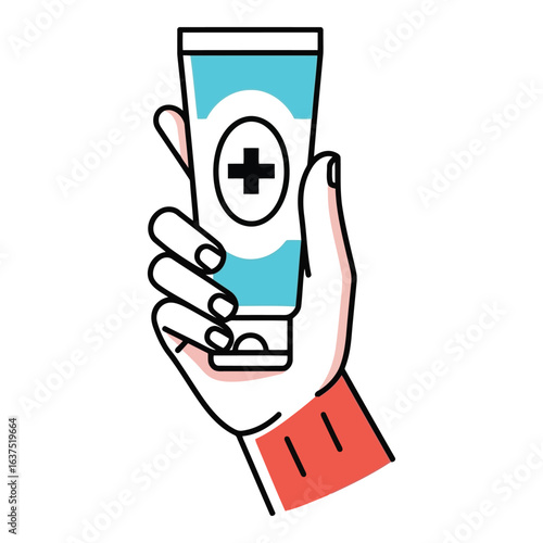 Art of hand holding cream tube isolated on white background for skin care, health, and beauty cosmetic product