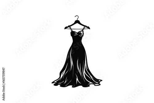 colorful vibrant crisp clean stylish elegant modern detailed professional high quality Elegant Black Evening Gown with Spaghetti Straps and a Full Skirt in a Silhouette Style
