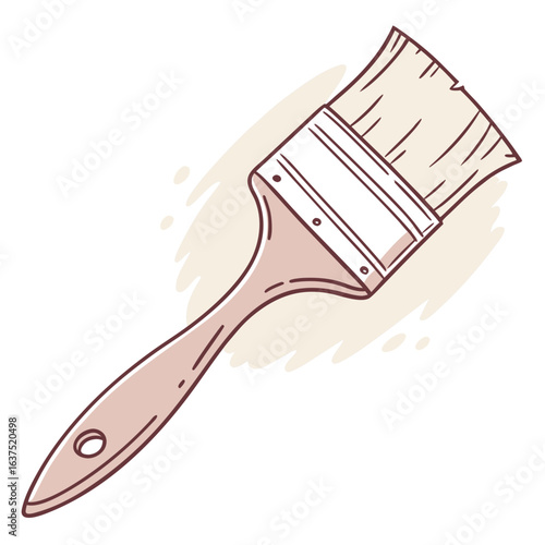 Illustration of a paintbrush with a wooden handle and white bristles against a beige background