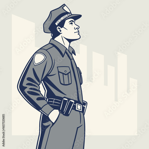 A cartoon style illustration of a police officer in a side view