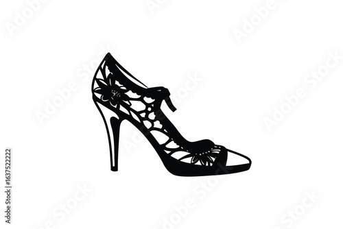 colorful vibrant crisp clean stylish elegant modern detailed professional high quality High Heeled Shoe with Intricate Silhouette Design Black and White Color Scheme Elegant and Sophisticated Style