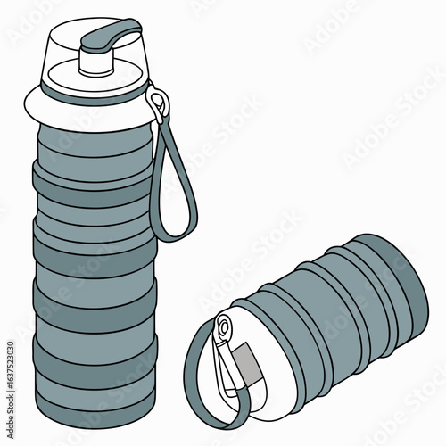 Two collapsible silicone water bottles one standing and one lying down on a white background