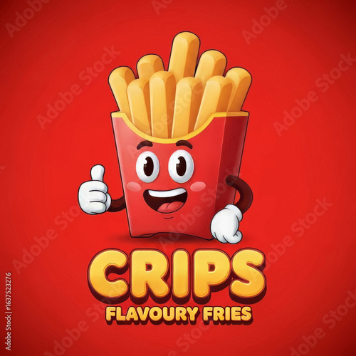 Cartoon French Fries Mascot Character Giving Thumbs Up on Red Background 