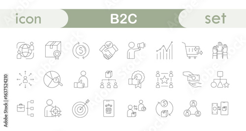 Linear B2C icon set, vector.