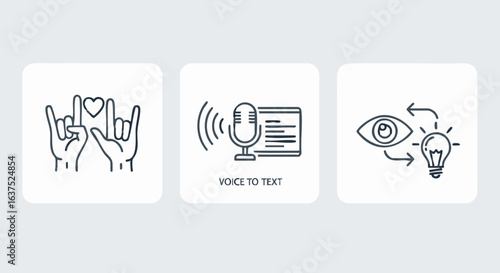 Modern line icons for automated communication, assistive technology, and creative innovation
