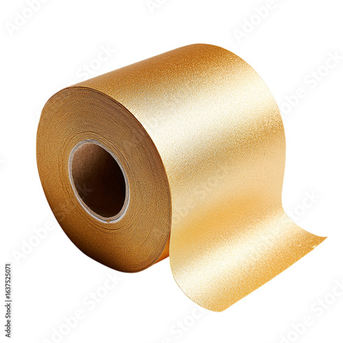 Gold toilet paper on white background