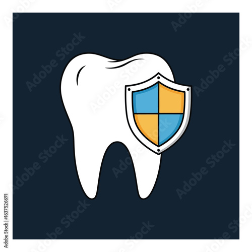 Art of tooth protection with shield concept for dental care and oral hygiene isolated on dark background