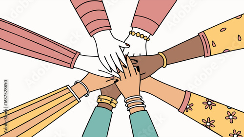 Diverse Womens Hands Joined in Unity.