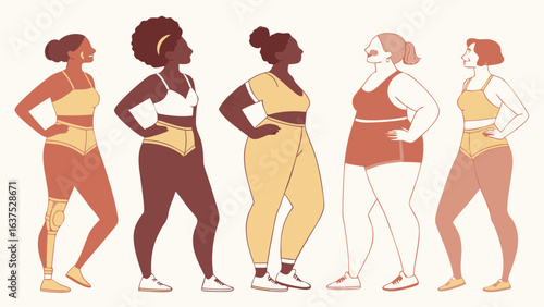 Diverse Women in Activewear Different Body Types.