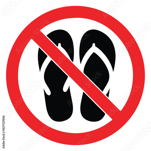 No Flip-Flops Symbol A Prohibition Sign Depicting Footwear Restrictions for Safety and Hygiene Concerns in Specific Areas
