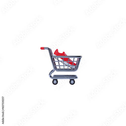 3D Shopping Cart with Red Sneaker for Online Store and E-commerce Concept