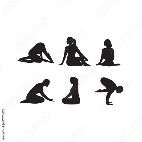 Women Yoga Silhouette Set, Yoga Poses Silhouette Collection, Female Yoga Silhouettes