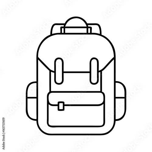 Outline drawing of a backpack rucksack schoolbag travel bag hiking bag camping bag vector graphic icon