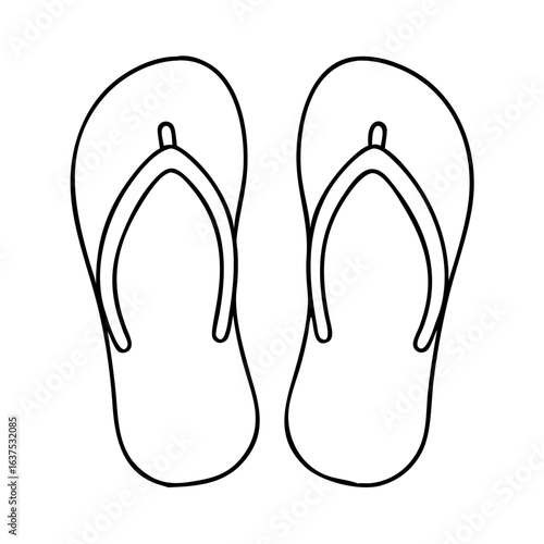Outline drawing of flip flops summer footwear beach sandals for coloring page and design projects
