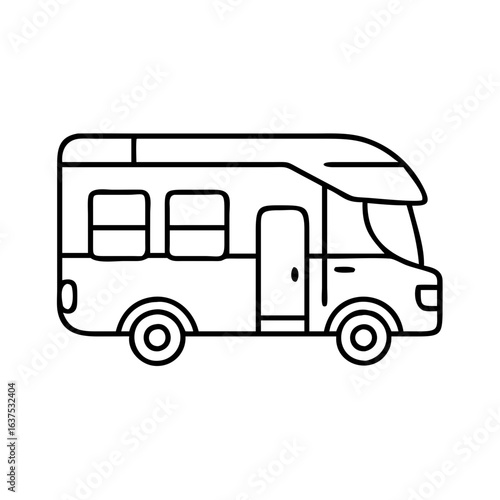 Outline drawing of a motorhome rv campervan for travel and adventure enthusiasts and vacationers