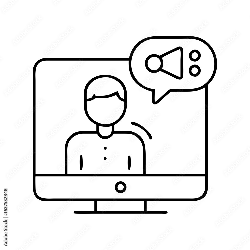 Obraz premium Online webinar conference call meeting vector icon for digital communication and presentation use