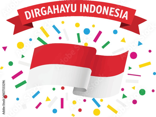 Indonesian Flag and Confetti for Independence Day Celebration