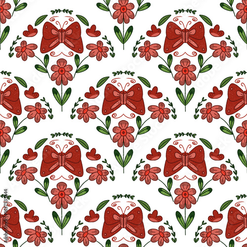 seamless pattern with flowers and butterfly