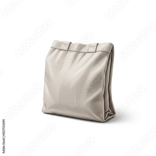 A light beige tote bag, subtly textured, sits on a white background.