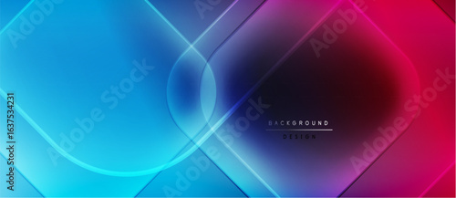 Abstract geometric design. Blue, purple, pink gradients blend. Lines intersect creating modern visual effect. Minimalist style.