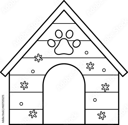 Holiday dog house  children's coloring pages vector illustration.
Winter Christmas dog house for pet outline.
Transparent background. svg.
