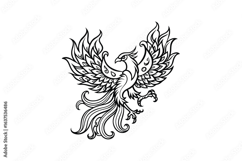 Obraz premium contemporary innovative creative digital colorful vibrant crisp clean stylish elegant modern detailed professional high quality Elegant Black Silhouette Style Phoenix Bird Design with Intricate Feathe