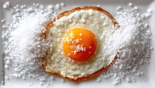 Fried egg topped with salt