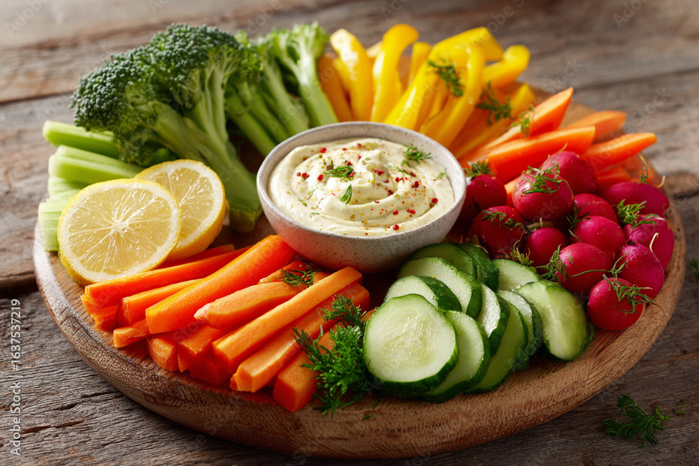 Bright healthy snack platter with fresh produce Bright healthy snack platter with fresh produce