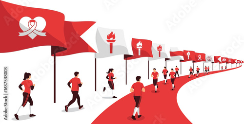 Flags and Runners on Track Celebrating Indonesian Independence