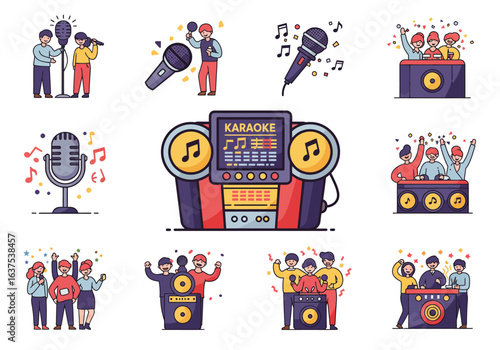 Karaoke Machine with Singers and Microphones.