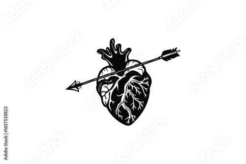 colorful vibrant crisp clean stylish elegant modern detailed professional high quality Silhouette of a Human Heart with an Arrow Piercing through it Symbolizing Love and Sacrifice