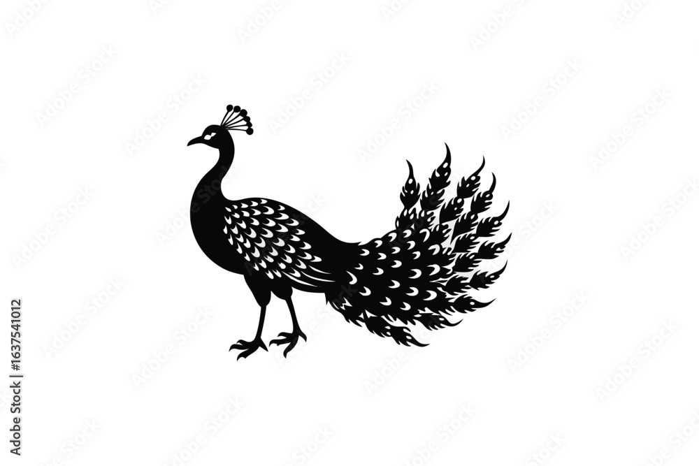 Obraz premium colorful vibrant crisp clean stylish elegant modern detailed professional high quality Silhouette of a Peacock in a Minimalist Style with a Focus on Form and Texture