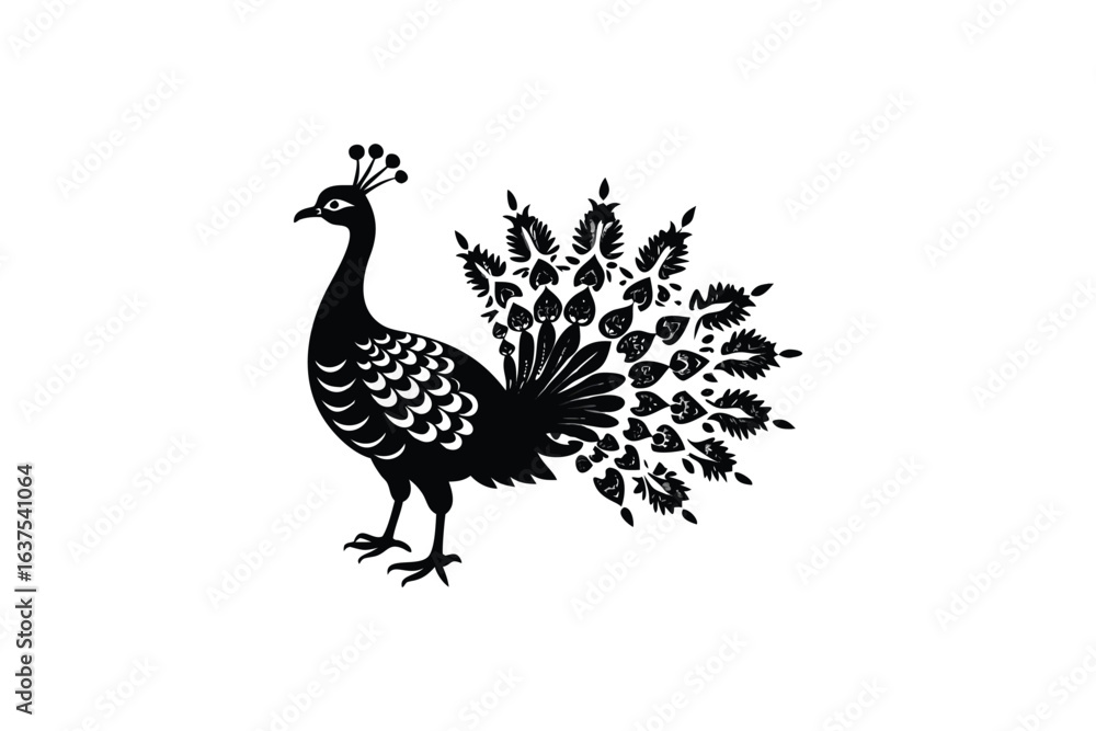 Fototapeta premium colorful vibrant crisp clean stylish elegant modern detailed professional high quality Elegant Silhouette of a Peacock in a Foliage Setting Crafted in a Unique Silhouette Style