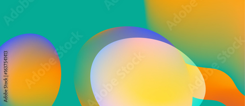 Abstract colorful shapes overlap. Gradient hues blend, creating vibrant visual experience. Smooth transitions define composition.