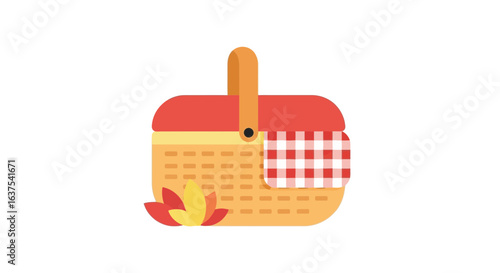 Vector illustration of a picnic basket with a checkered cloth design