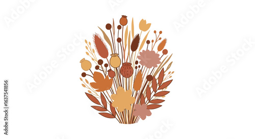 Autumnal Equinox Floral Arrangement on a Clean White Background Center