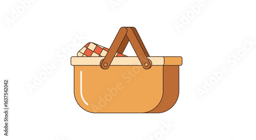 Delightful picnic basket illustration featuring a charming checked blanket