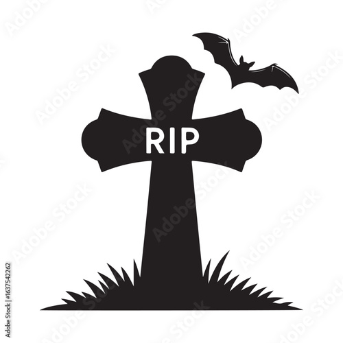 Black Cross Silhouette with Bat and Grass