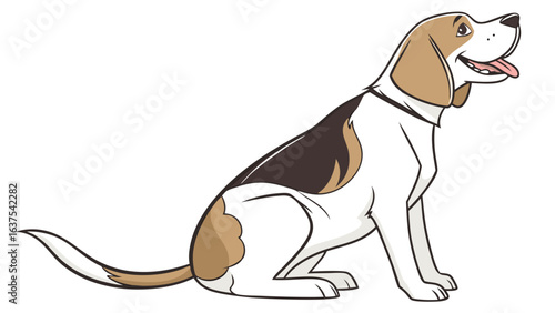 Cartoon Beagle Dog Sitting and Looking Up.