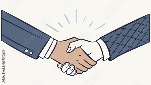 Cartoon Illustration of Two People Shaking Hands in Agreement.