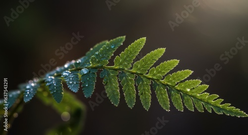 Dew-Kissed Fern Frond: Lush Green Nature Photography