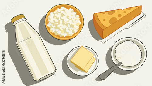 Dairy Products Milk Cottage Cheese Butter Yogurt and Cheese.