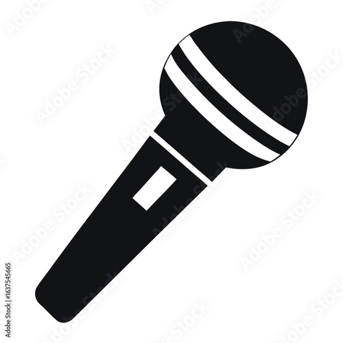 Black and White Illustration of Classic Handheld Microphone for Vocal Performance Recording