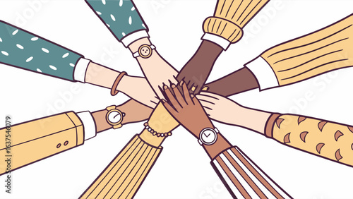 Diverse Hands Joining Together in a Symbol of Unity.