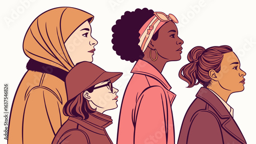 Diverse Women in Profile Fashionable and Powerful.