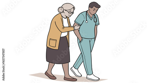Elderly Woman Assisting a Healthcare Professional.
