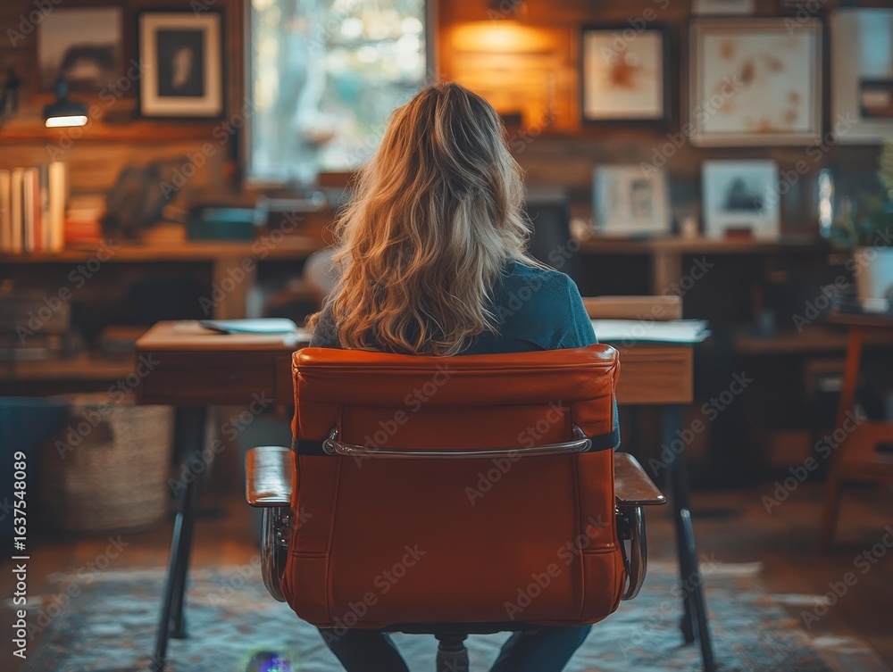 Obraz premium Woman Working From Home Office Cozy Workspace